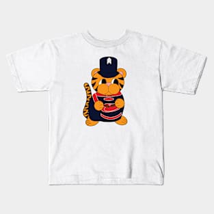 Marching Band Tiger Drum Navy Blue and Red Kids T-Shirt